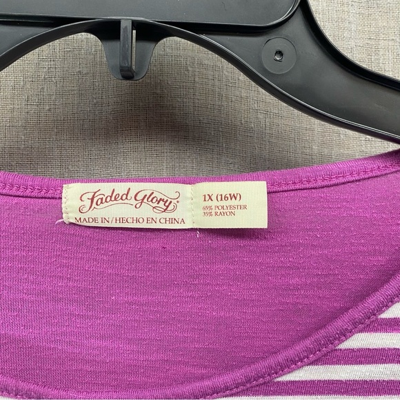Faded Glory Long Sleeve Striped Top Purple & White Size | 1X(16W) - Picture 6 of 11